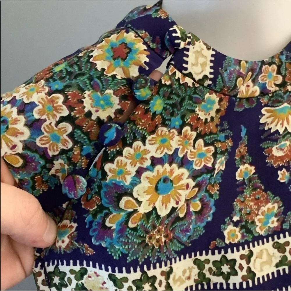 Nanette Lepore Silk Boho Floral Sleeveless Blouse Jewel Tone Print Size 4